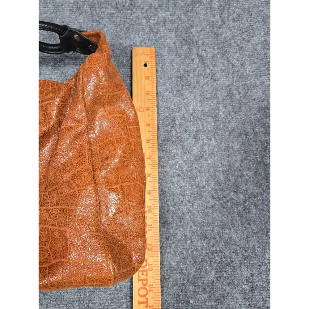Lola Bernard Hobo Bag Brown Leather Croc Embossed Medium Purse Black Liner